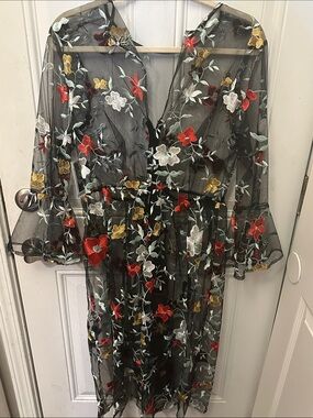 ECI New York Black Sheer Floral Embroidered Dress spring floral size 8 NWT